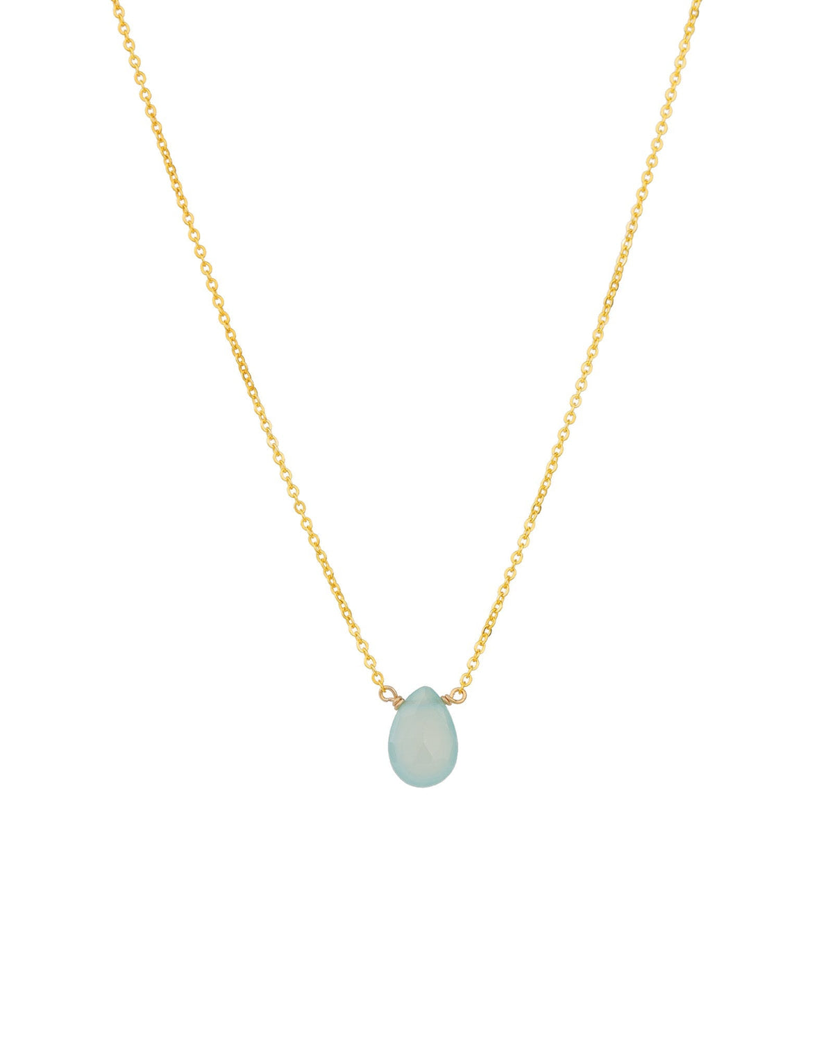 Aqua Chalcedony Pear Cable Chain Necklace | 10mm