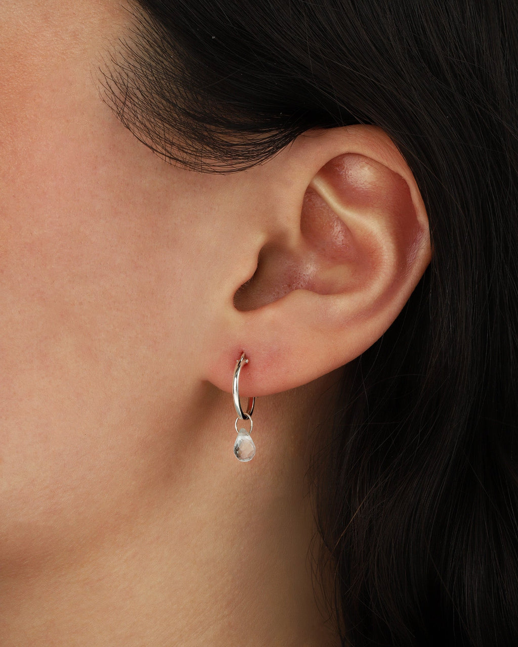 Sky Blue Topaz Teardrop Floating Drop Huggies | 12mm