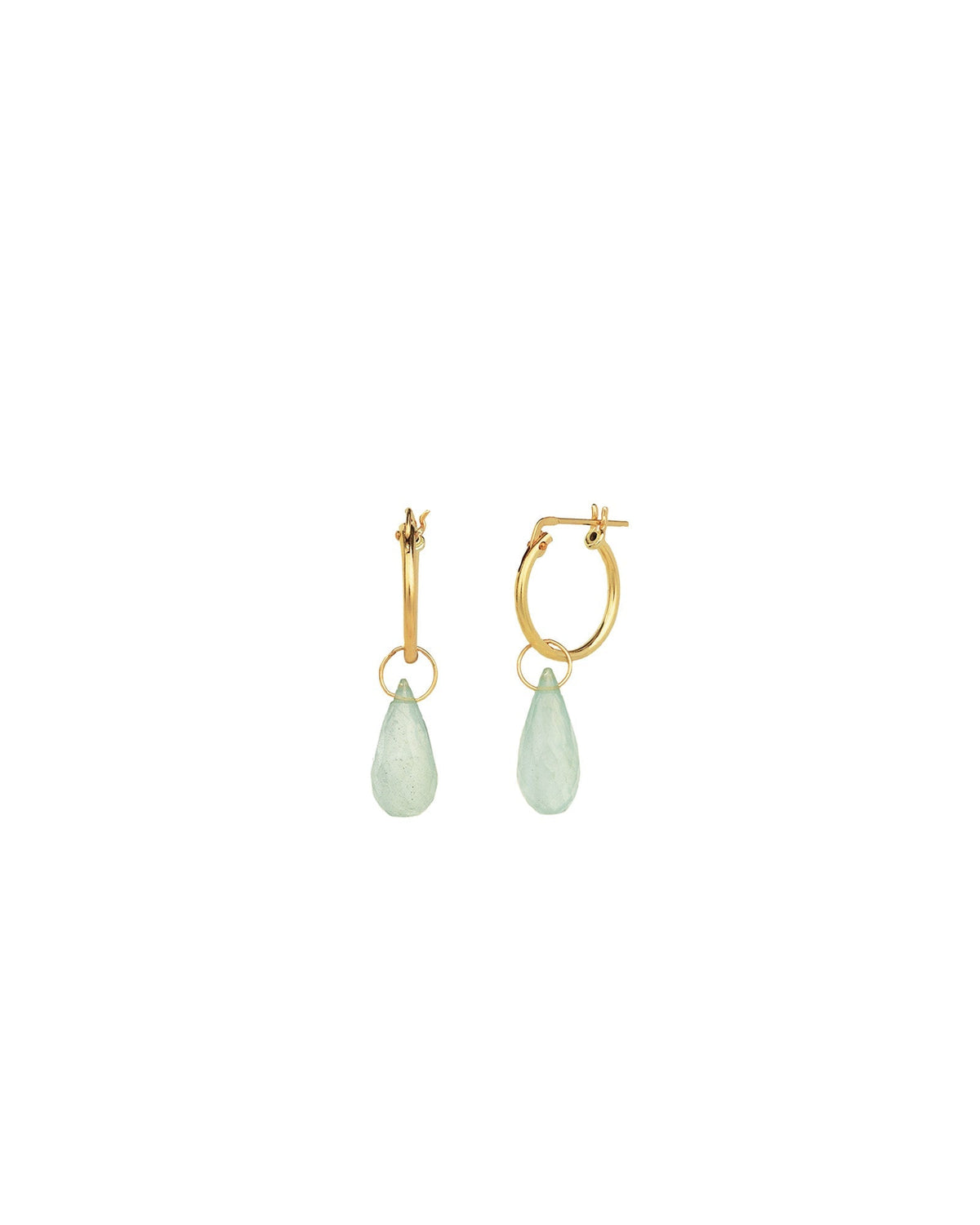 Blue Aquamarine Teardrop Floating Drop Huggies | 14mm