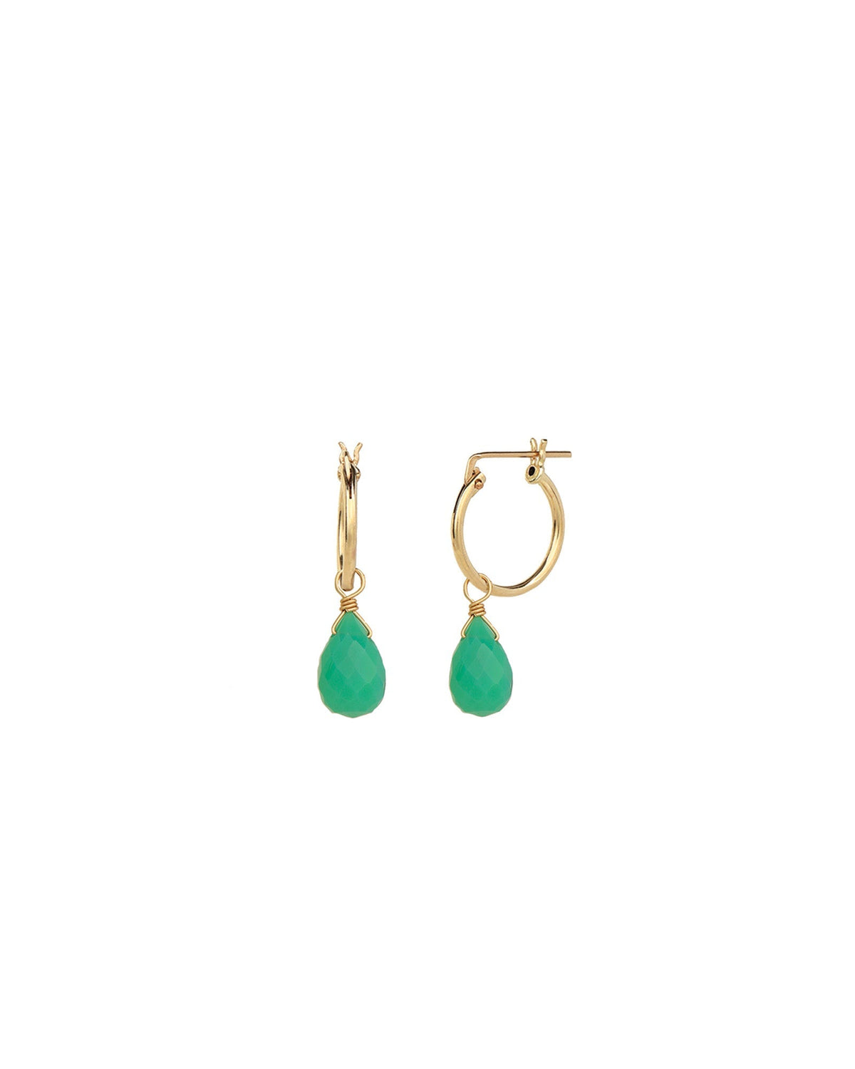 Green Chalcedony Teardrop Floating Drop Huggies | 14mm