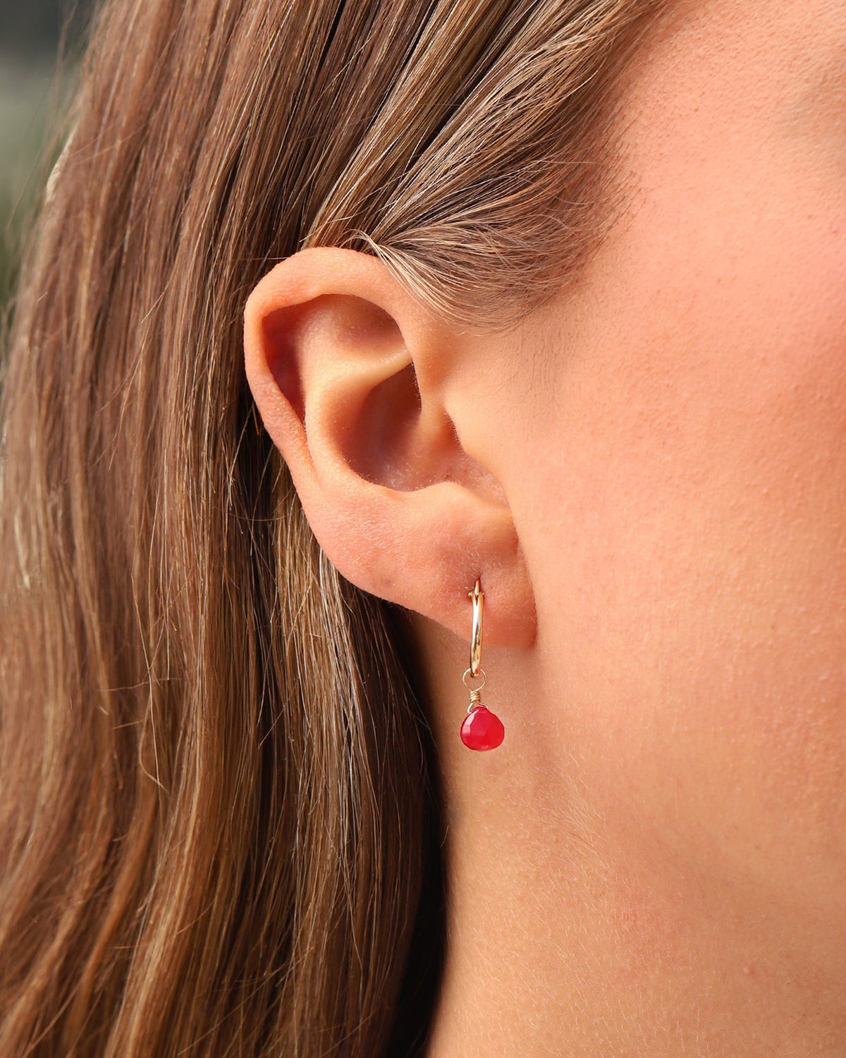 Pink Chalcedony Heart Floating Drop Huggies | 12mm