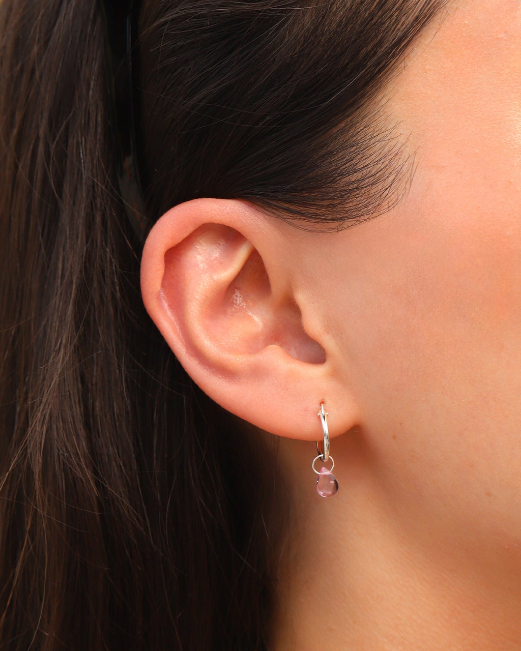 Pink Topaz Pear Floating Drop Huggies | 12mm