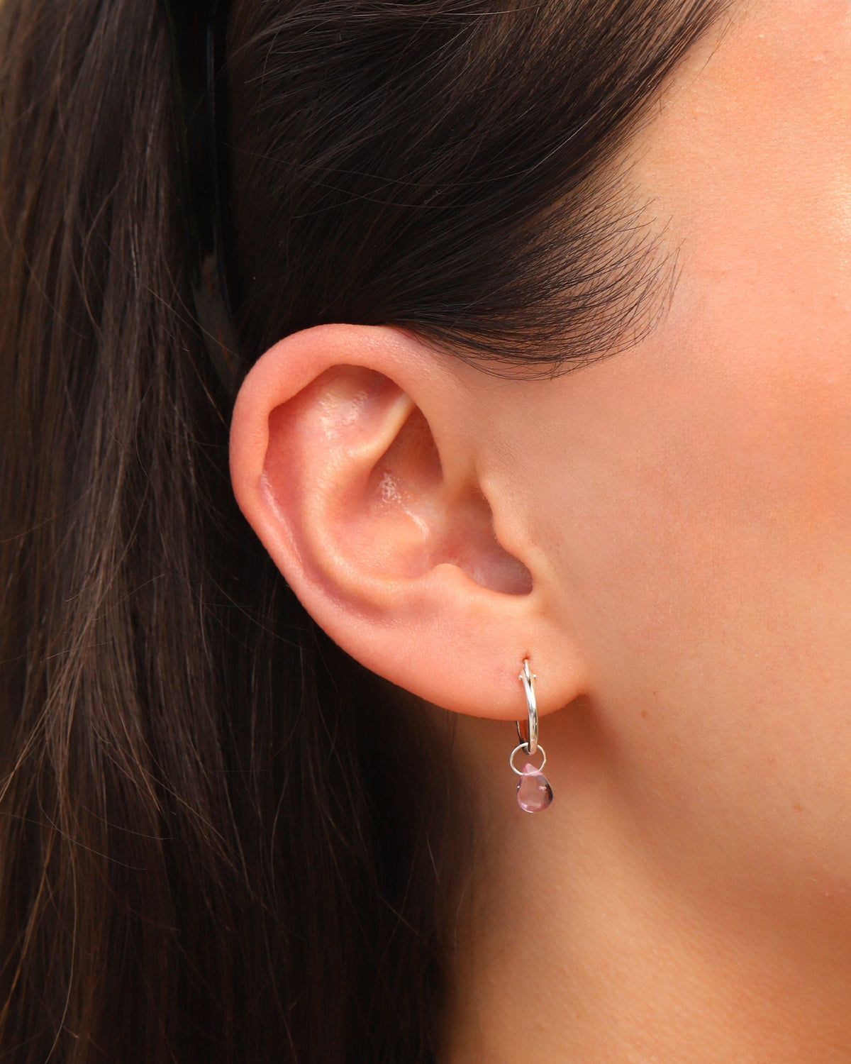 Pink Topaz Pear Floating Drop Huggies | 12mm