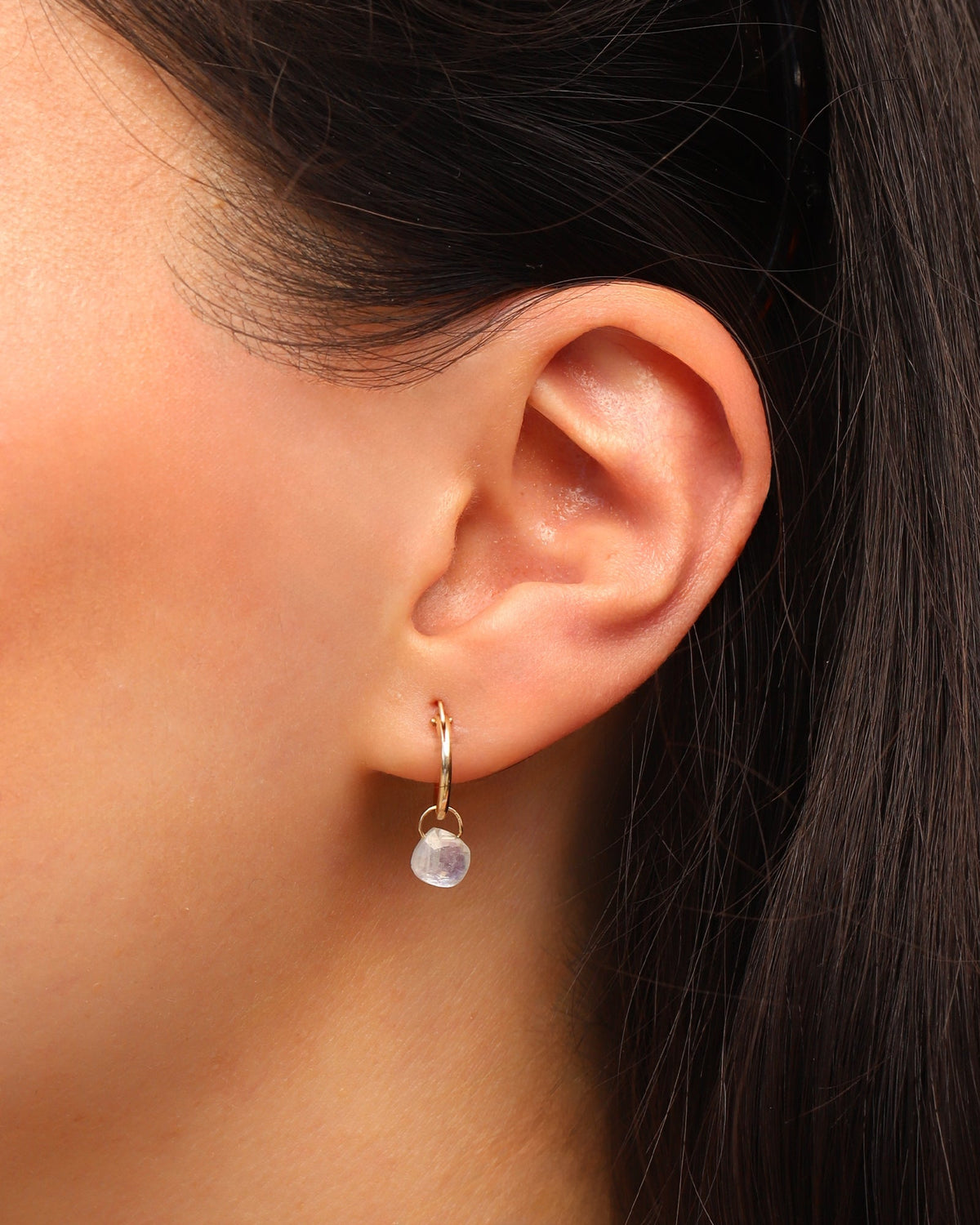 Rainbow Moonstone Heart Floating Drop Huggies | 12mm