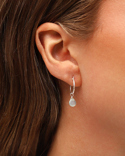 Aqua Chalcedony Heart Floating Drop Huggies | 14mm