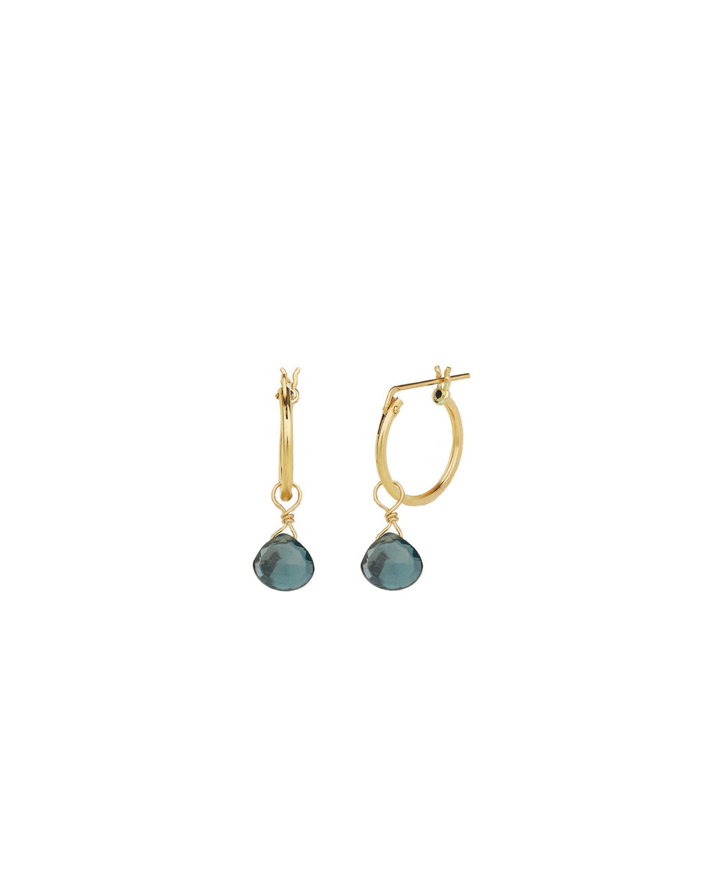 London Blue Topaz Heart Floating Drop Huggies | 14mm