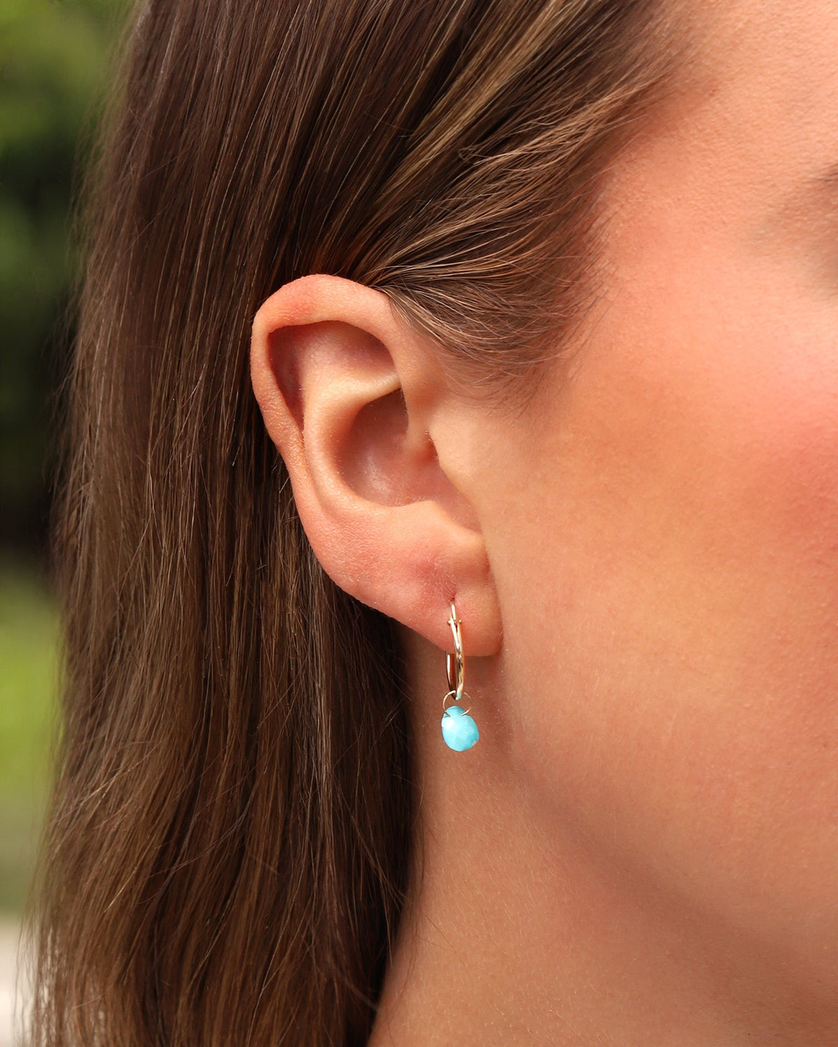 Turquoise Pear Floating Drop Huggies | 14mm