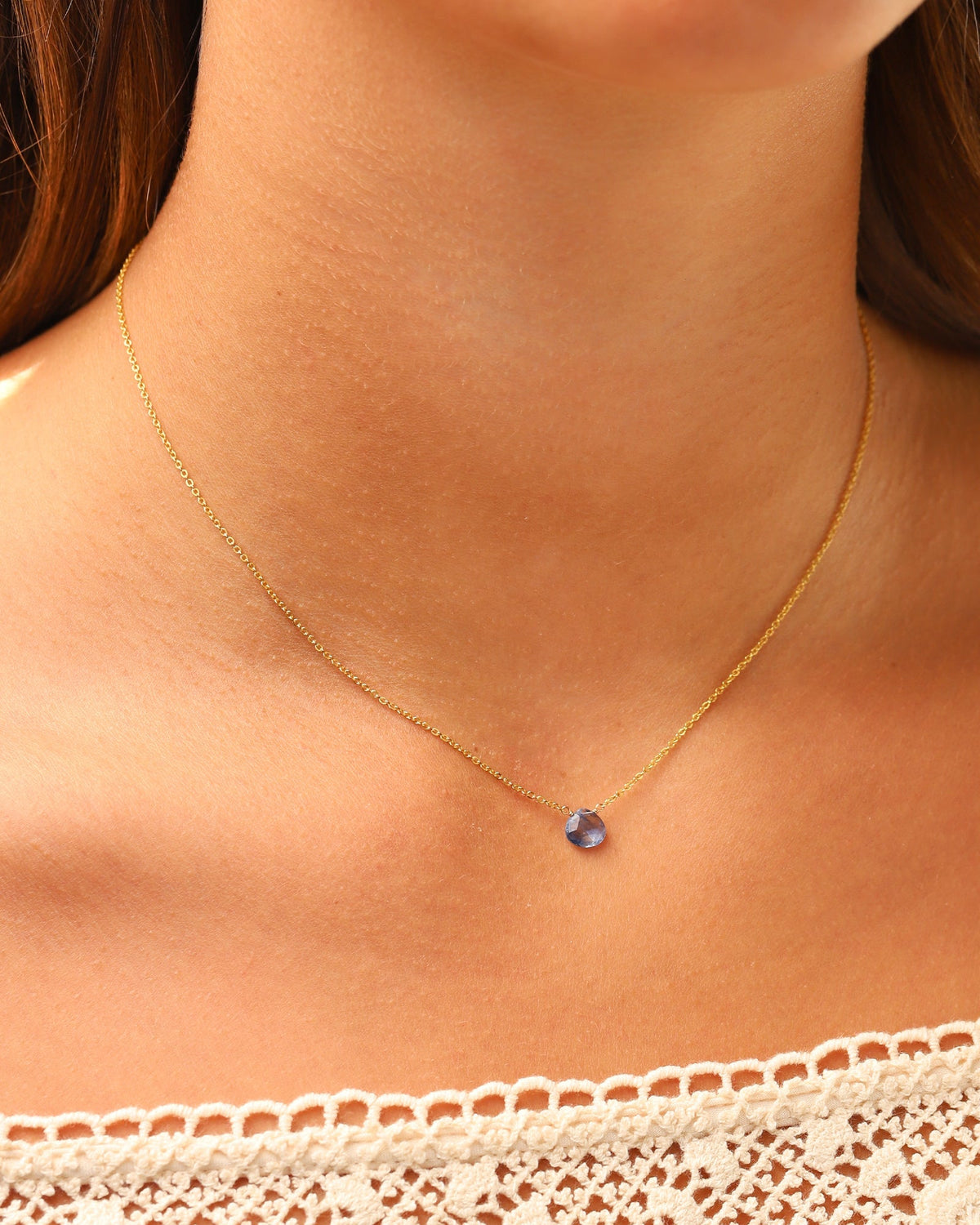 Blue Kyanite Heart Cable Chain Necklace | 10mm