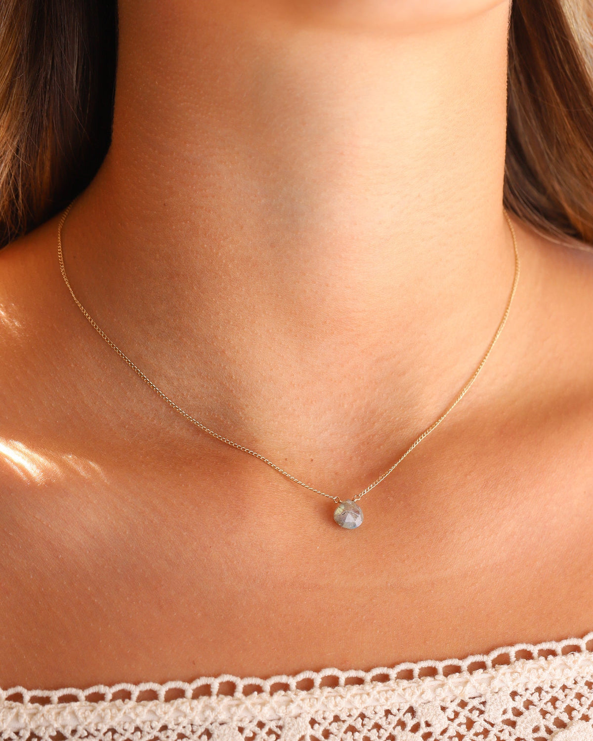 Labradorite Heart Curb Chain Necklace | 8mm