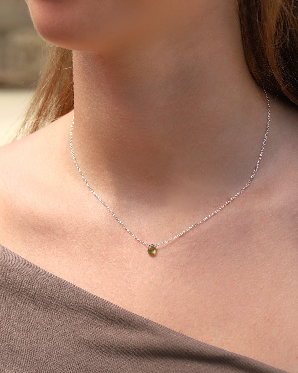 Green Apatite Pear Cable Chain Necklace | 6mm
