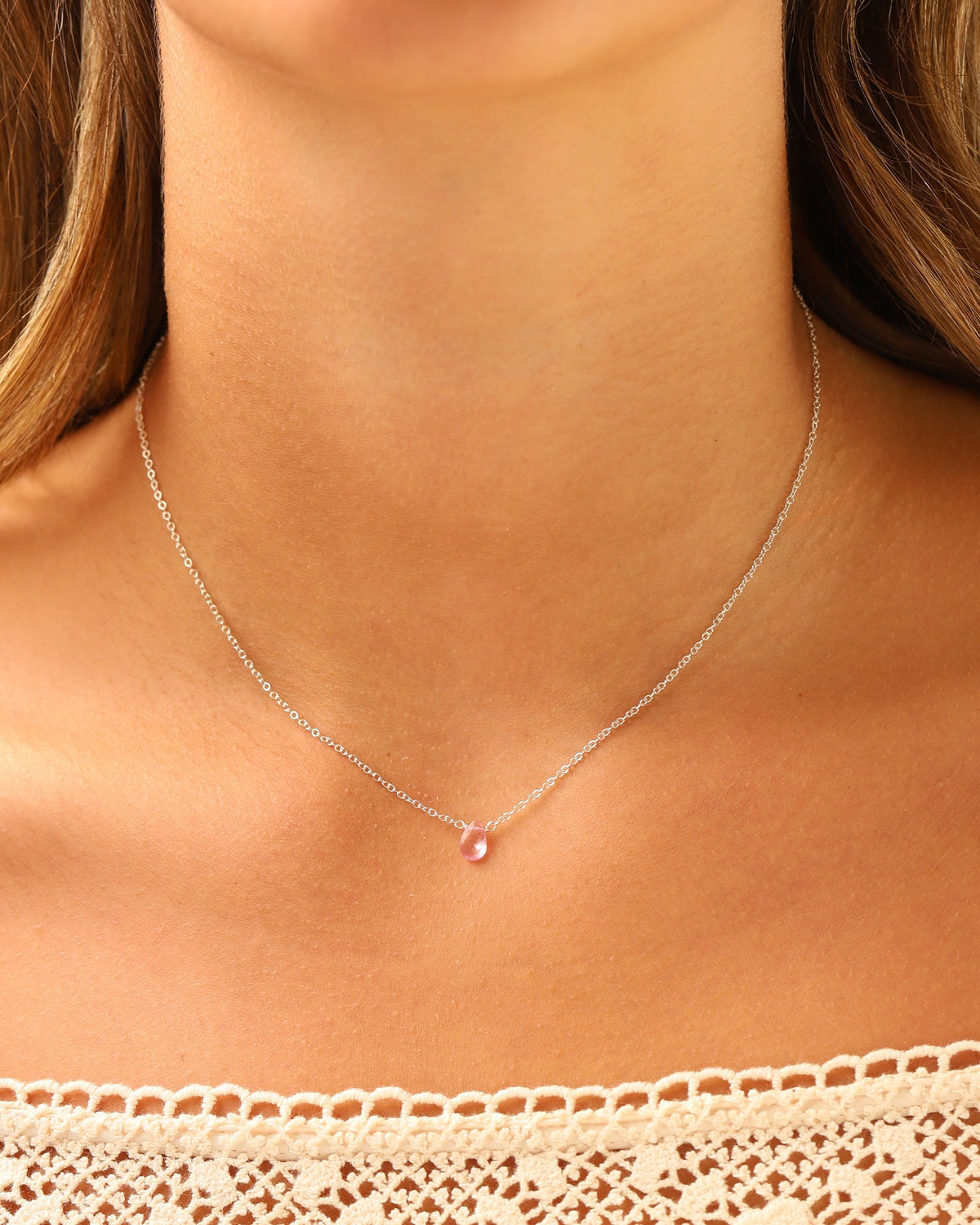Pink Topaz Pear Cable Chain Necklace | 6mm