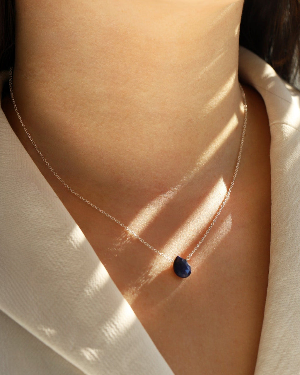Blue Sapphire Pear Cable Chain Necklace | 8mm