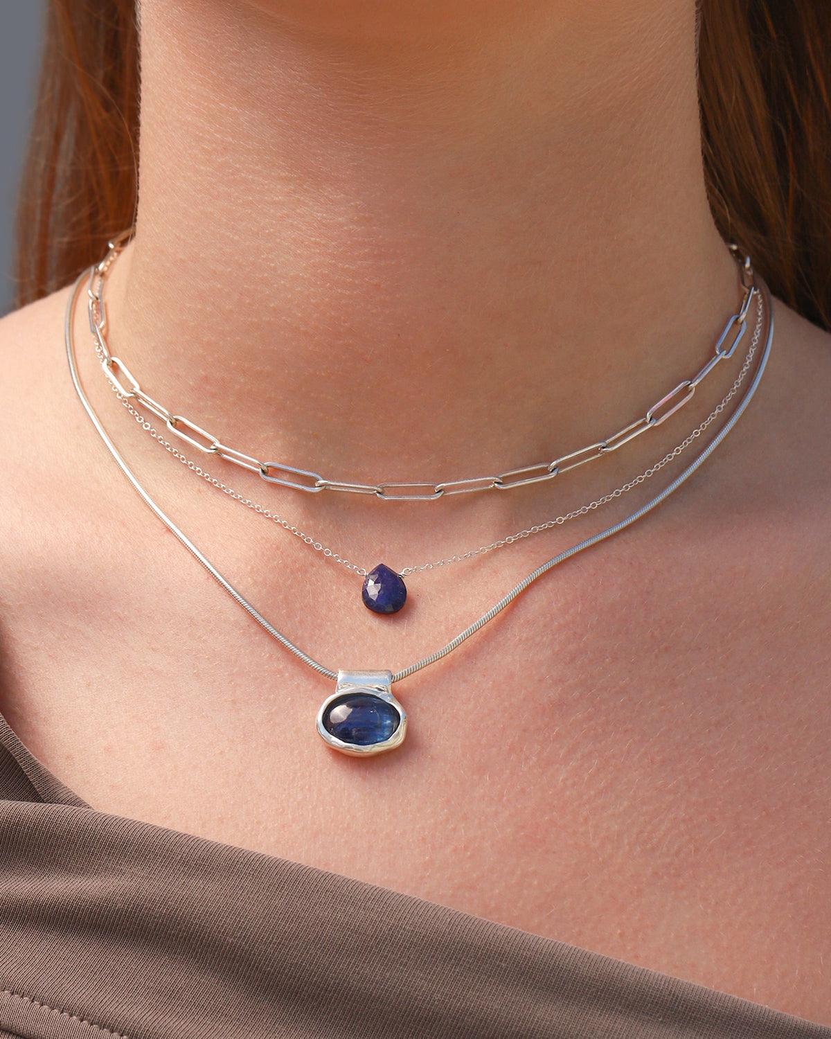 Blue Sapphire Pear Cable Chain Necklace | 8mm