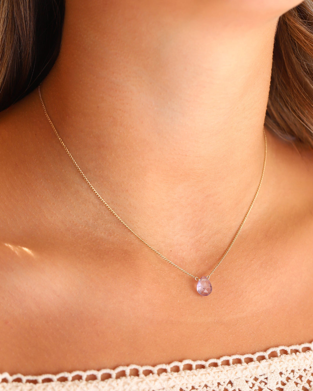 Amethyst Pear Cable Chain Necklace | 8mm