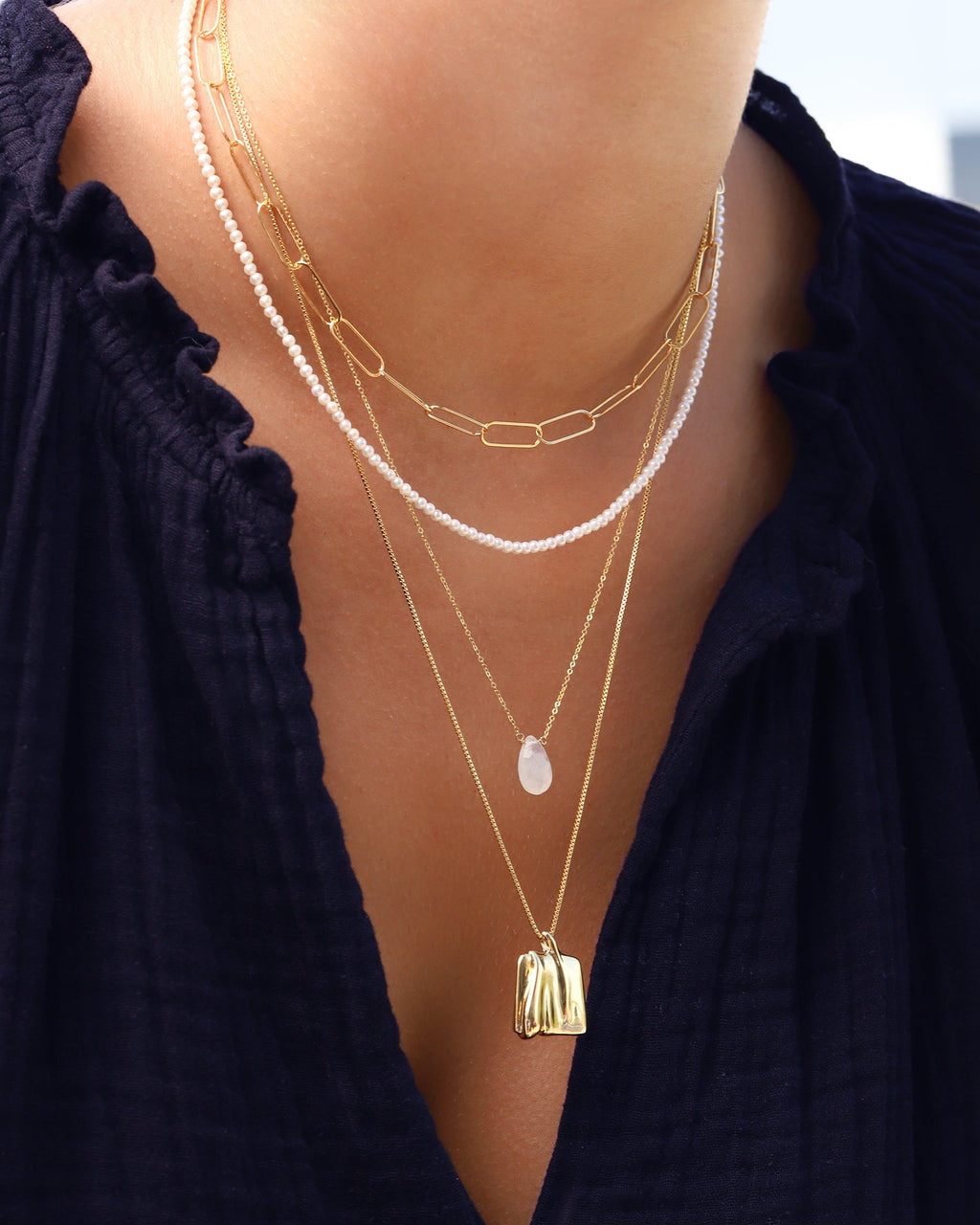 Rainbow Moonstone Pear Cable Chain Necklace | 8mm