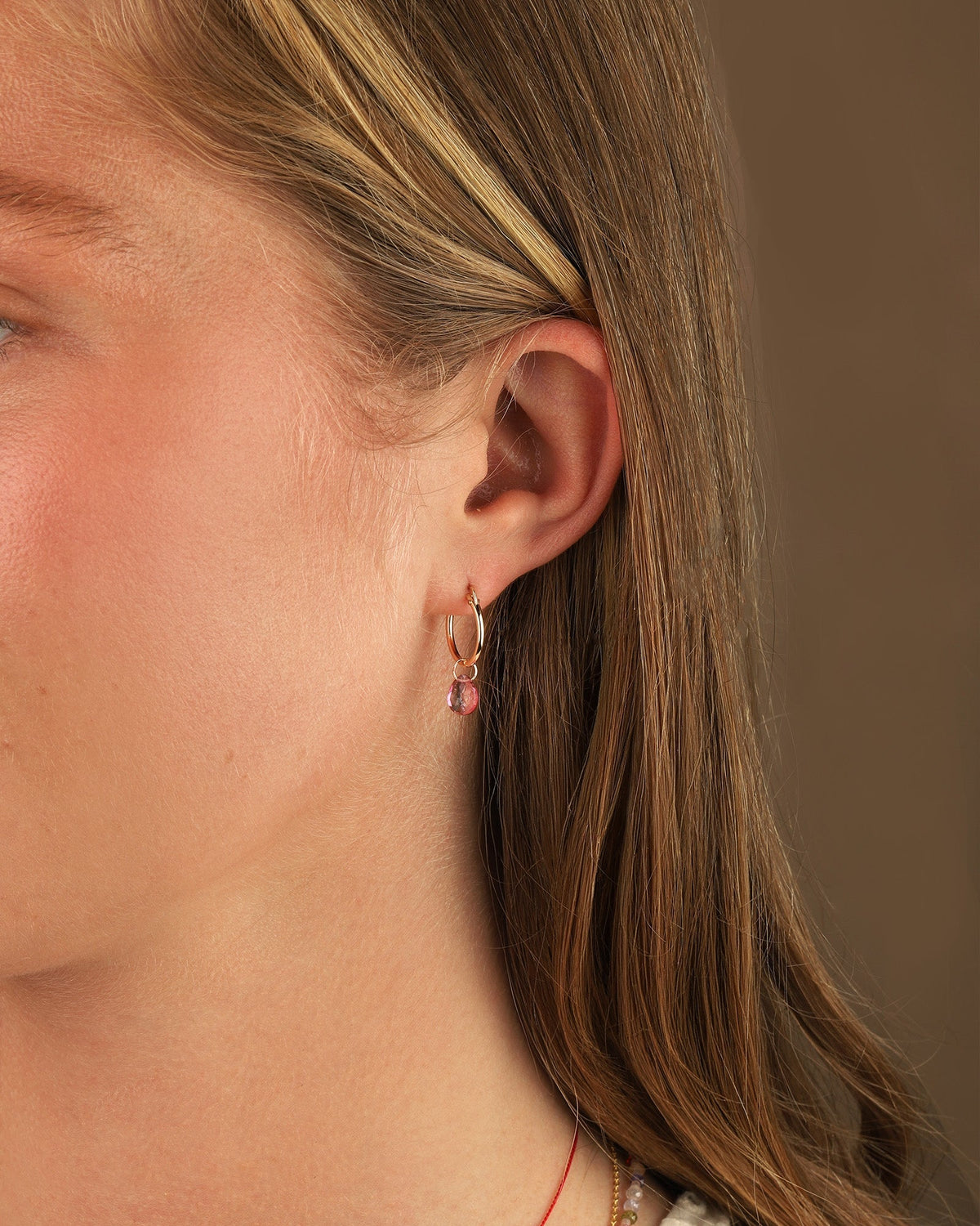 Pink Topaz Heart Floating Pear Huggies | 14mm