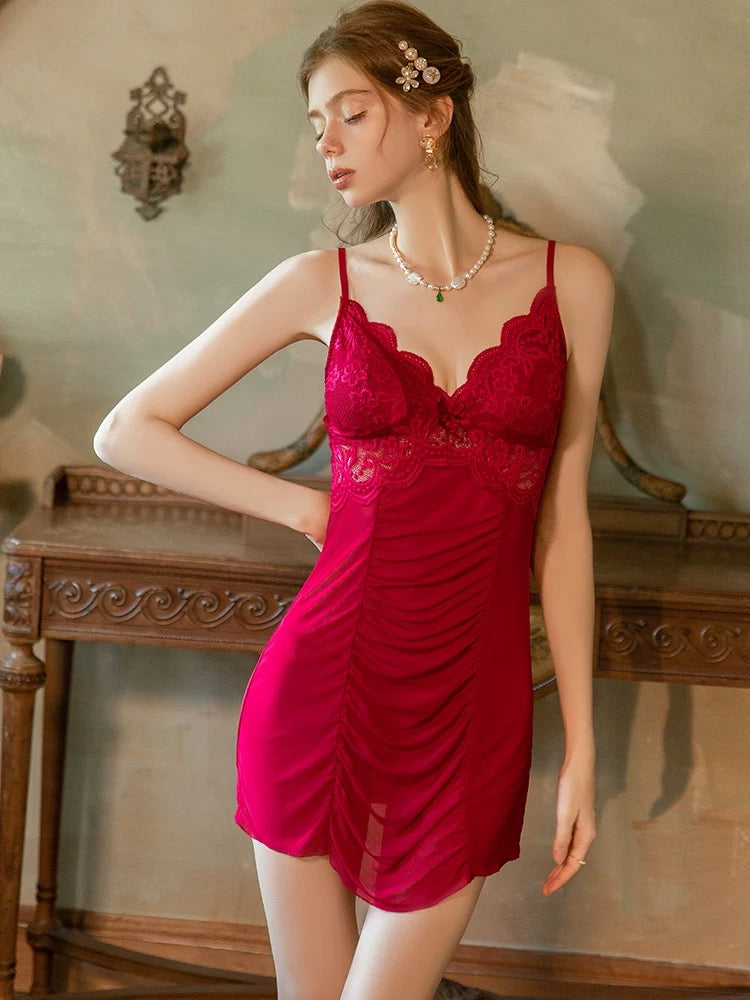 Isadora Lace Trim Padded Lingerie (Red)