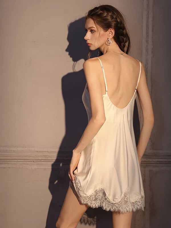 Darlia Lace Trim Nightdress Set (Champagne)