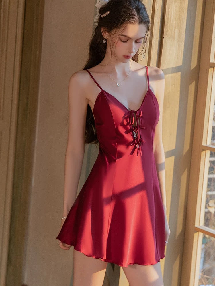 Malin Padded Tie String Nightdress (Red)