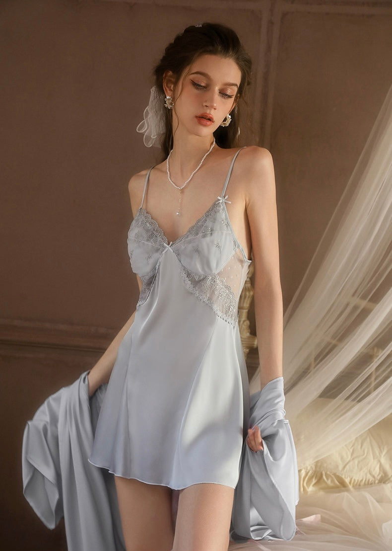 Sabrina Padded Lace Trim Nightdress (Blue)