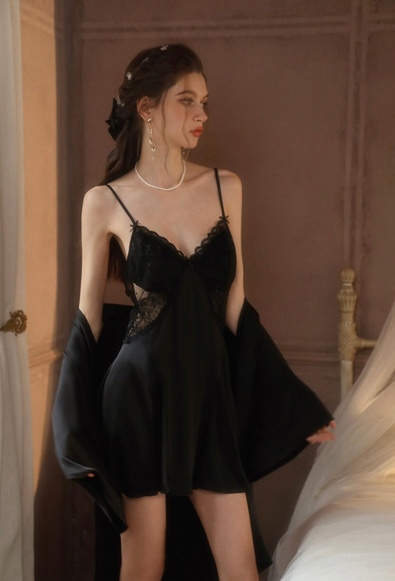 Sabrina Padded Lace Trim Nightdress (Black)