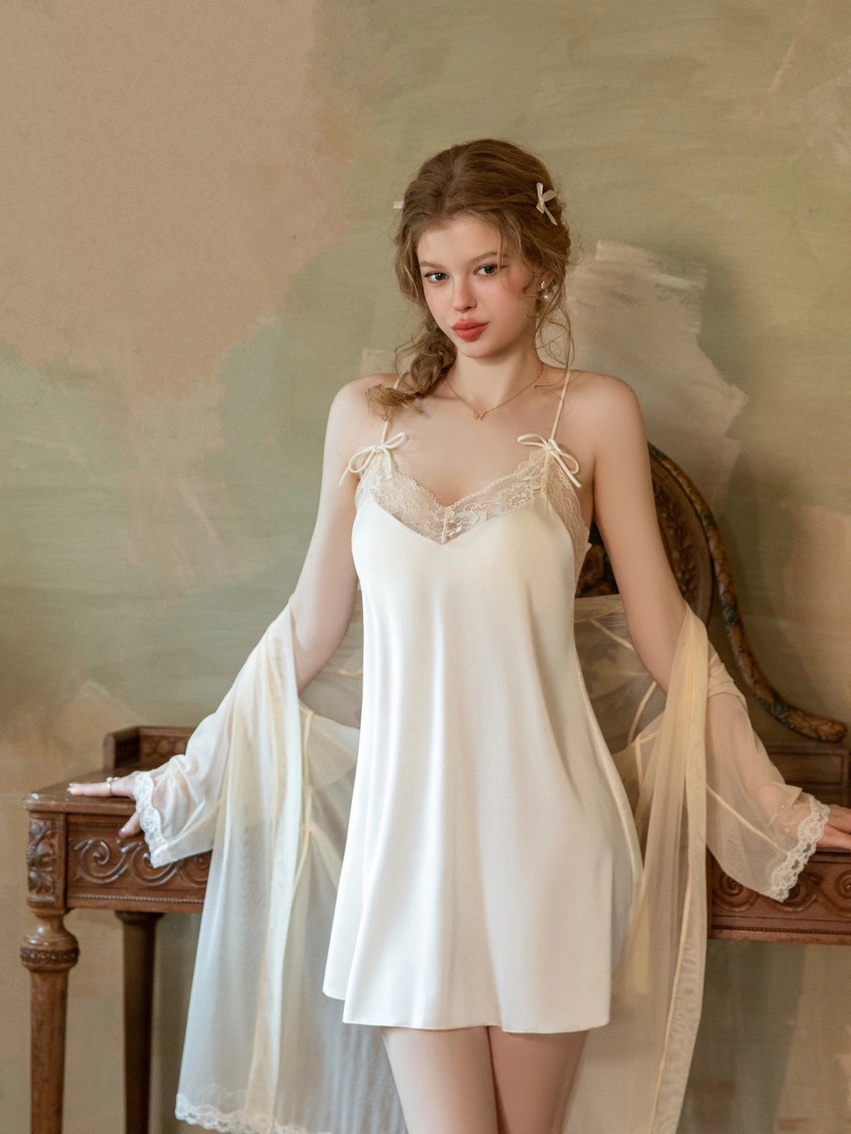 Angeline Cute Lace Trim Padded Nightdress (Cream)