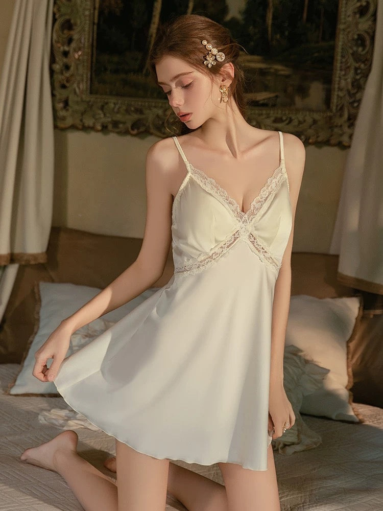 Amorita Lace Trim Padded Nightdress (Cream)