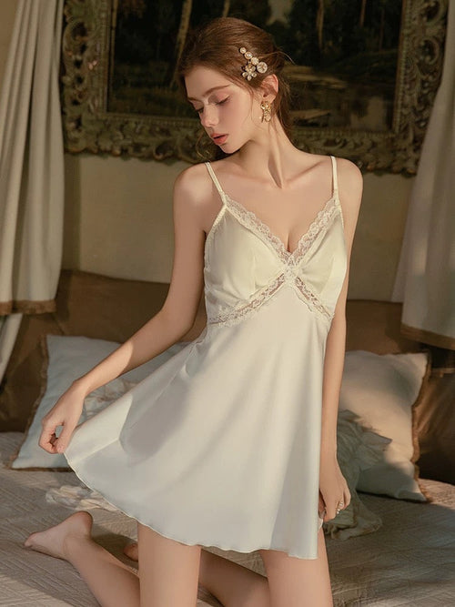 Amorita Lace Trim Padded Nightdress (Cream)