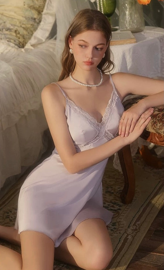 Amorita Lace Trim Padded Nightdress (Purple)