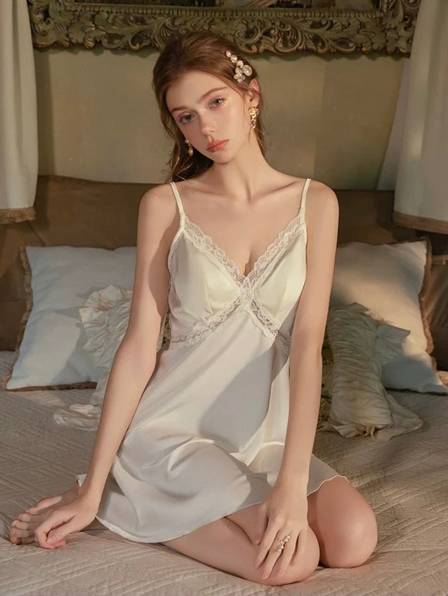 Amorita Lace Trim Padded Nightdress (Cream)