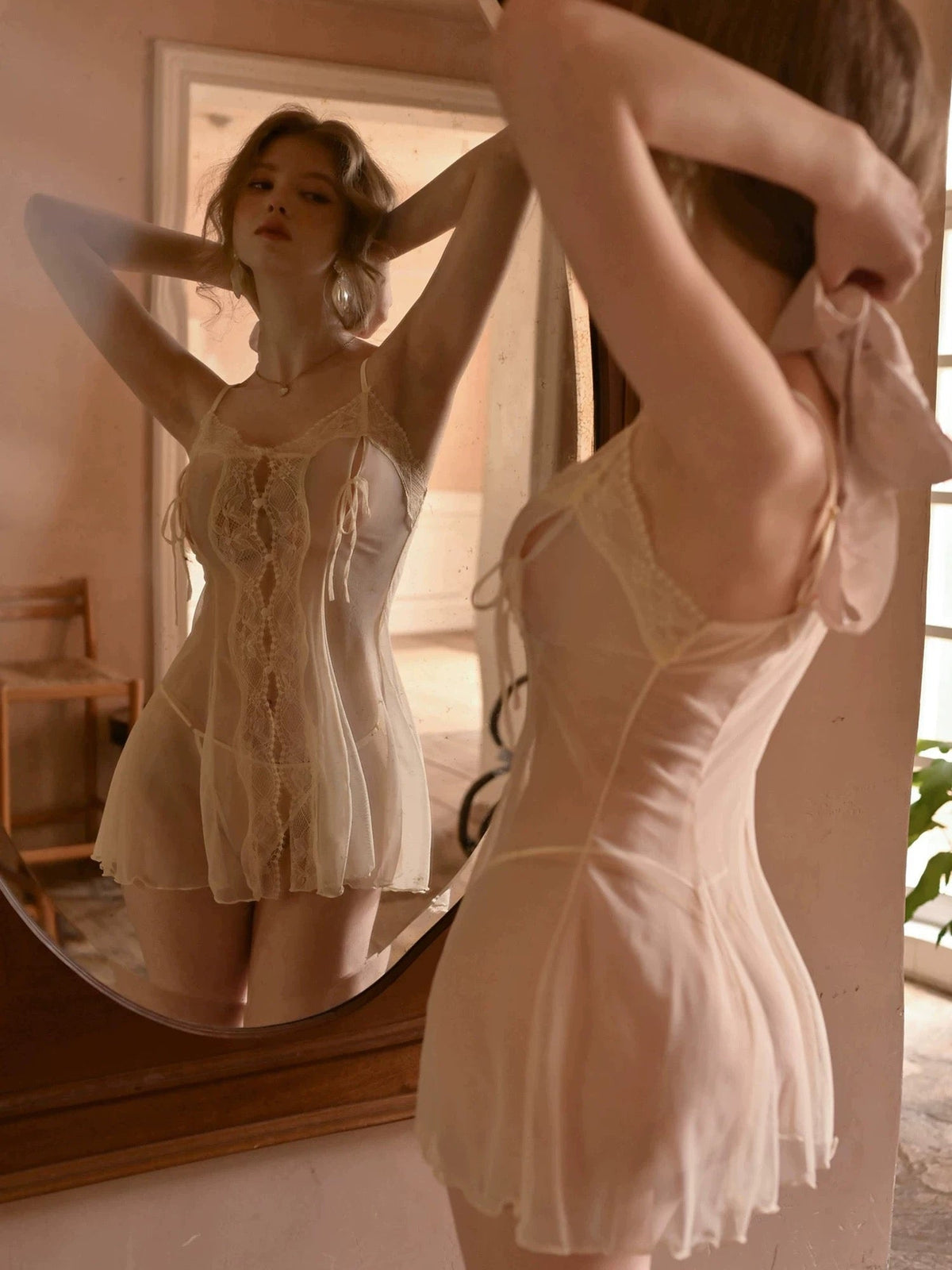 Willow Sheer Organza Lingerie (Cream)