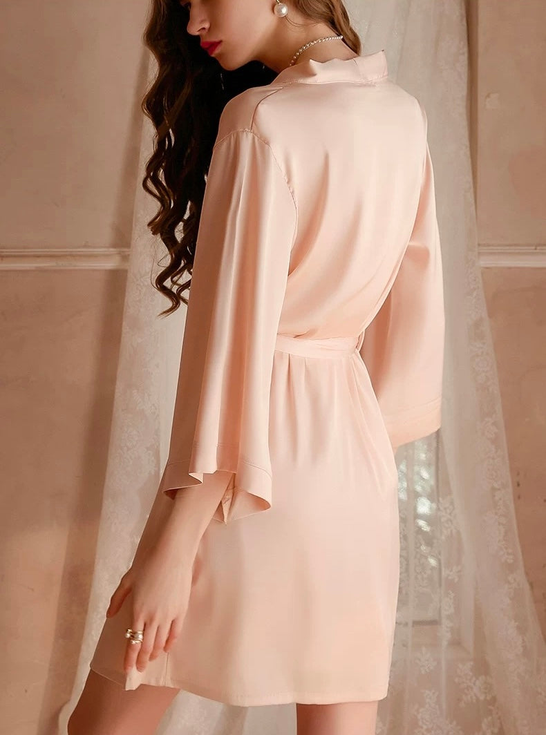 Ollie Lace Trim Padded Nightdress Set (Light Peach)