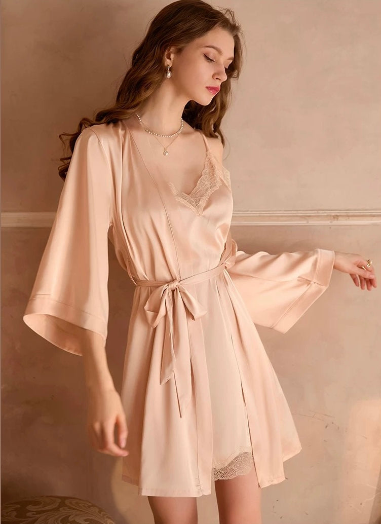 Ollie Lace Trim Padded Nightdress Set (Light Peach)