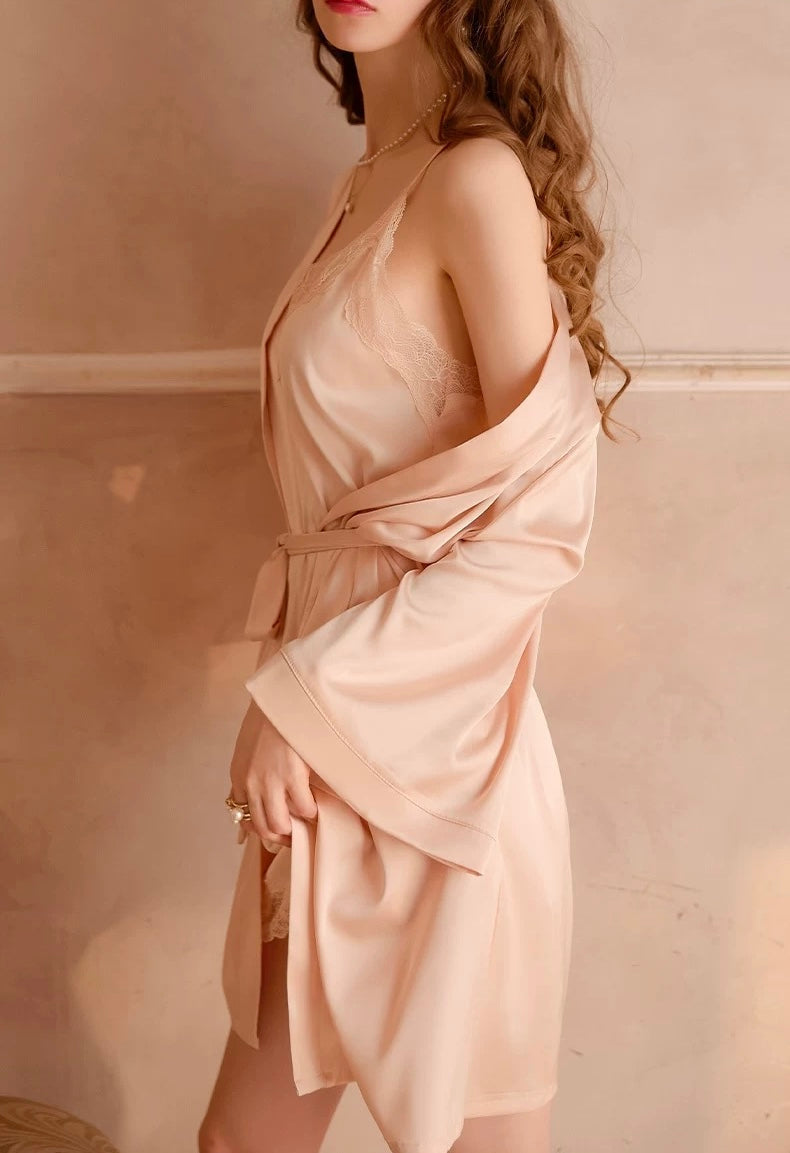 Ollie Lace Trim Padded Nightdress Set (Light Peach)