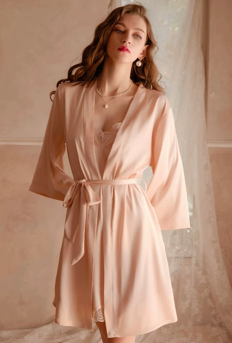 Ollie Lace Trim Padded Nightdress Set (Light Peach)