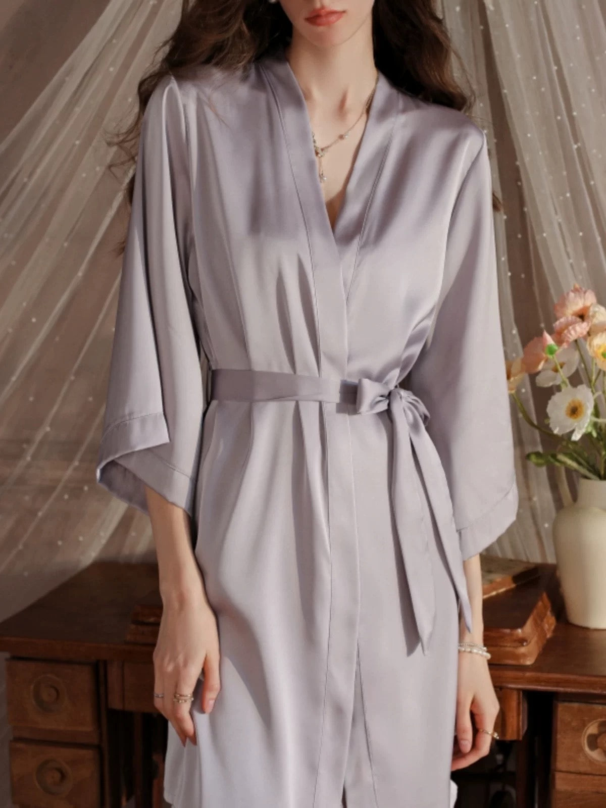 Ollie Lace Trim Padded Nightdress Set (Purple)