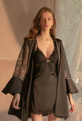Maya Lace Trim Padded Nightdress Set (Black)