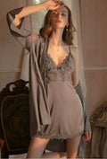 Maya Lace Trim Padded Nightdress Set (BlueGrey)