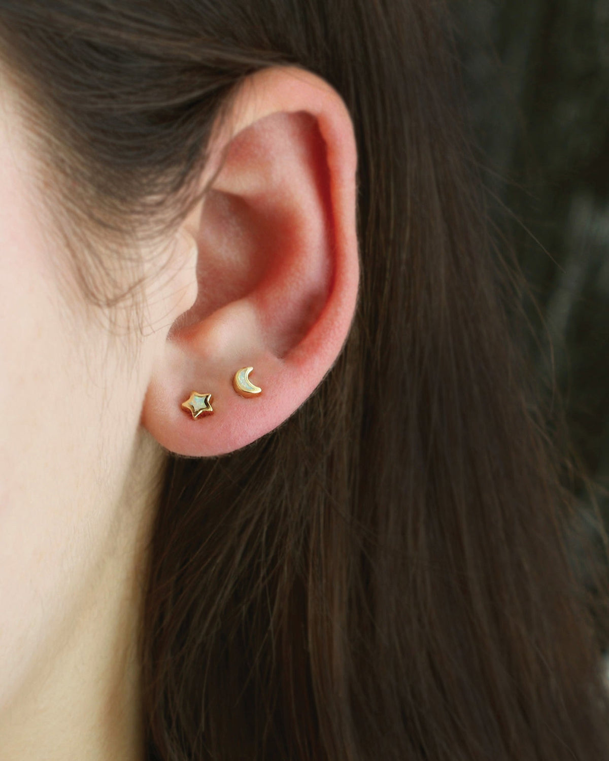 Opal Star + Moon Stud Earrings