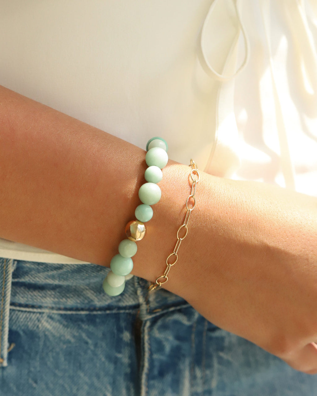 Amazonite Stone Stretch Bracelet | Medium