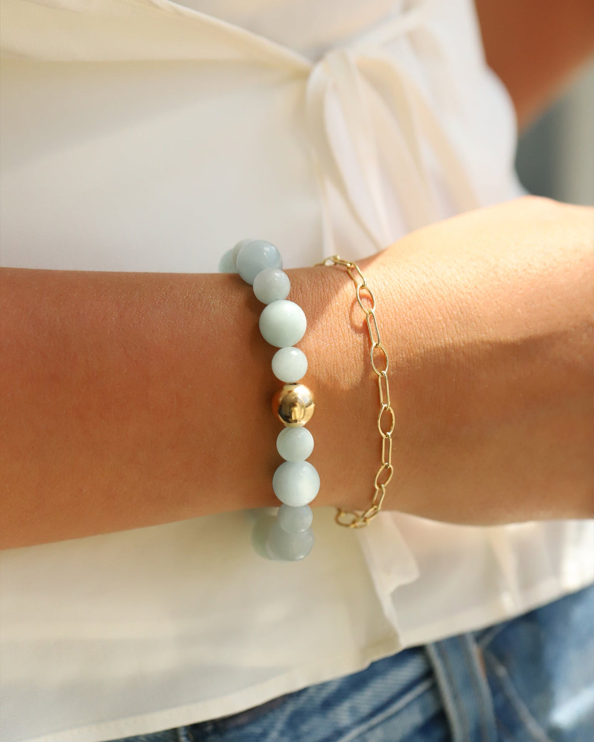 Aquamarine Stone Stretch Bracelet