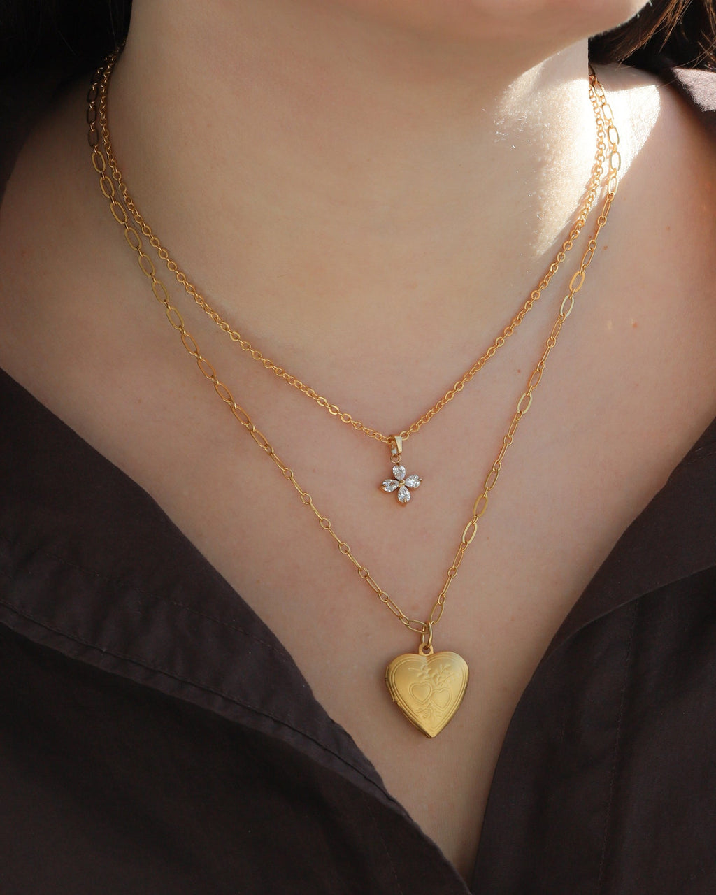 Lotus Flower Four Crystal Necklace