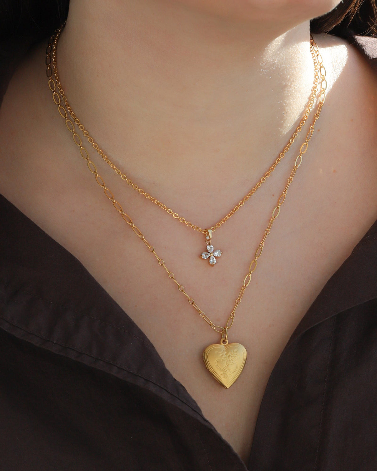 Lotus Flower Four Crystal Necklace