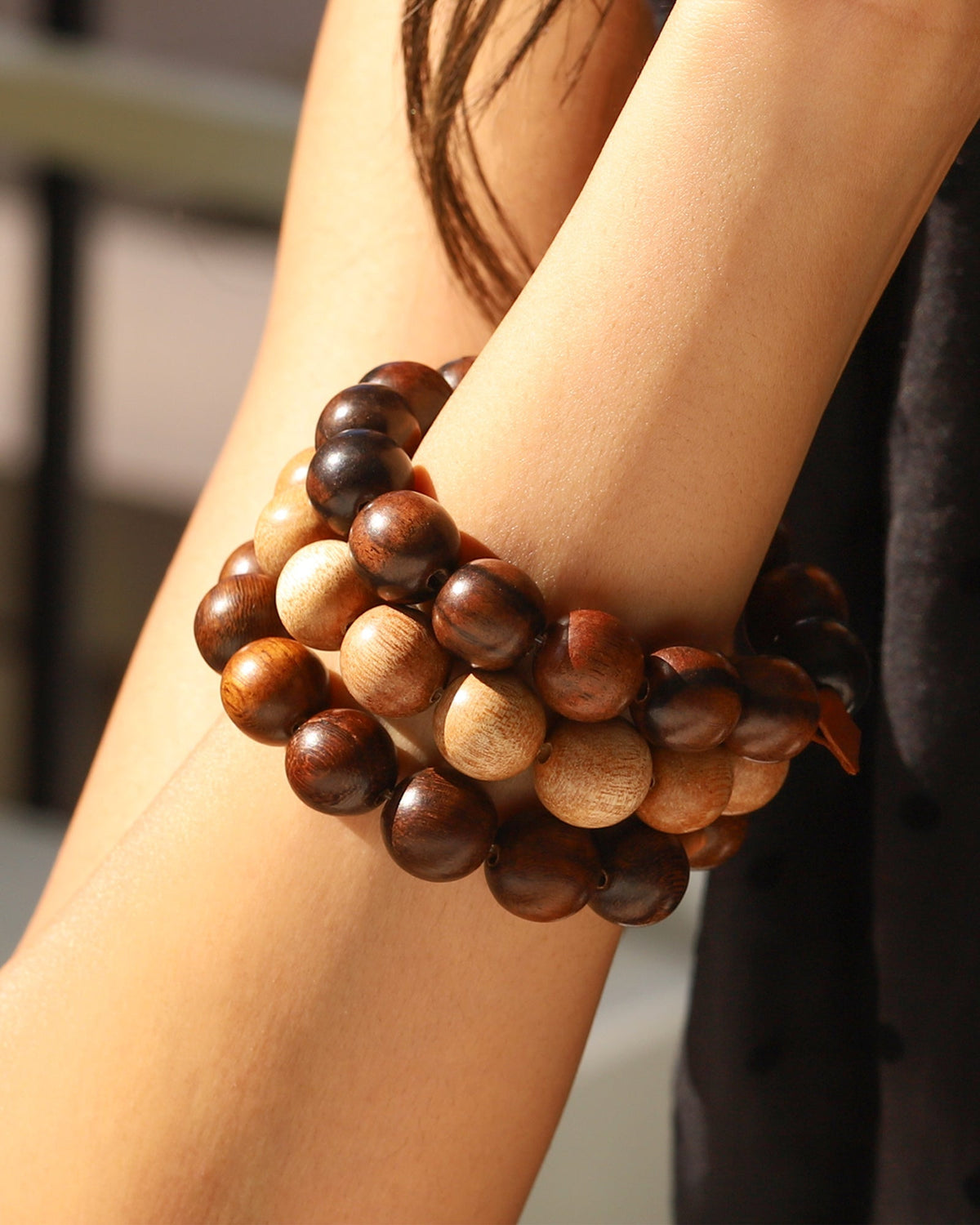 Mahogany Beaded & Leather Bracelet