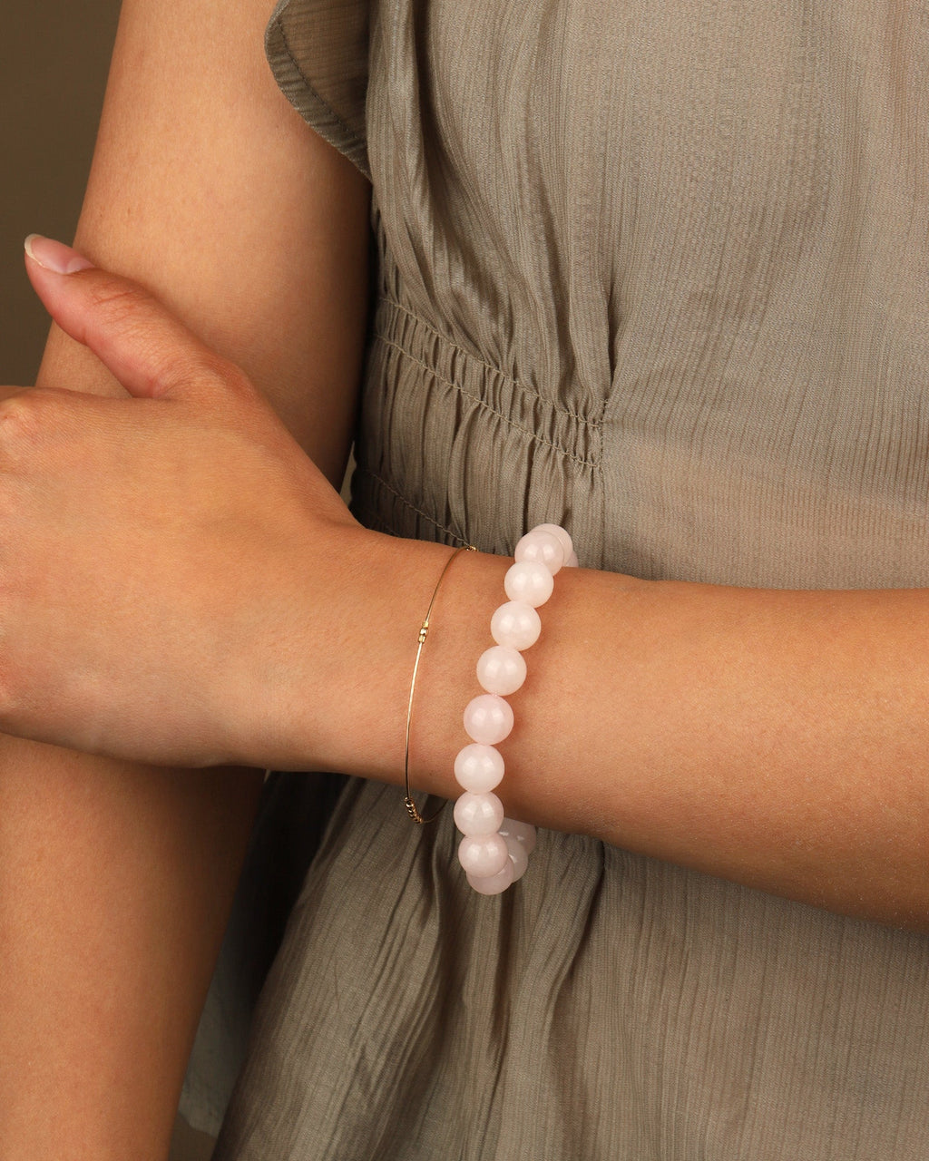 Rose Quartz Beaded & Leather Bracelet