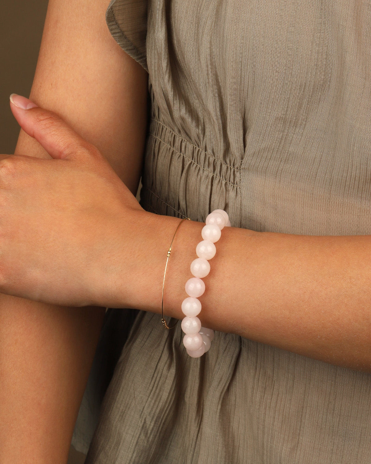 Rose Quartz Beaded & Leather Bracelet