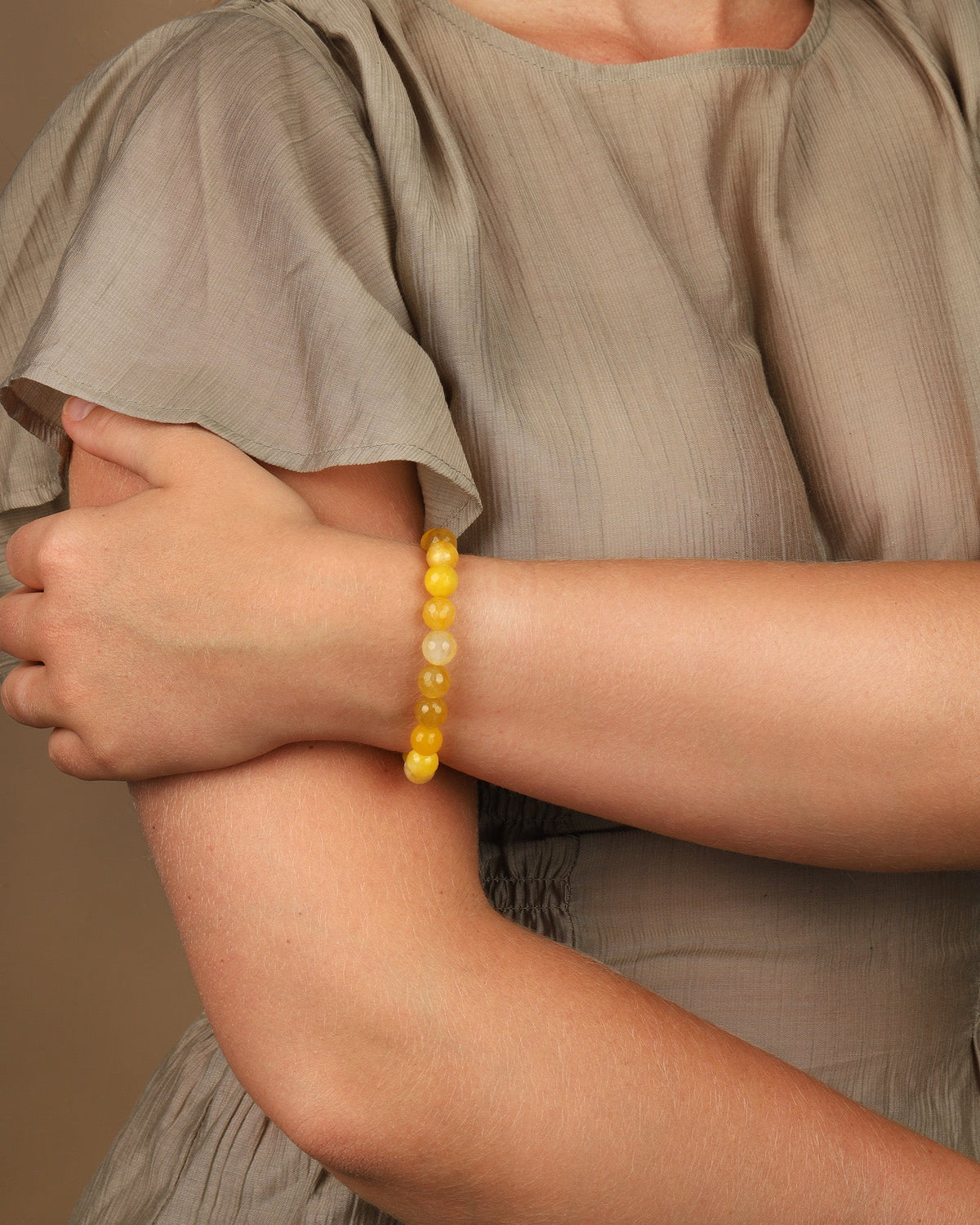 Yellow Agate Beaded & Leather Bracelet