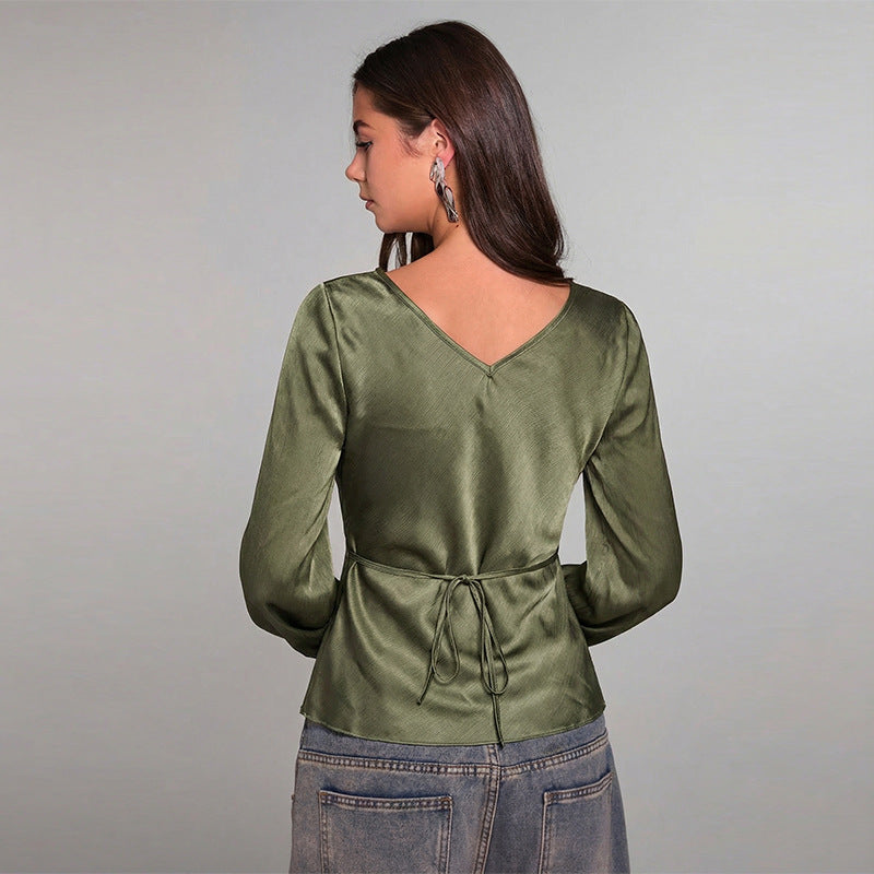V-Neck Flare Sleeve Blouse