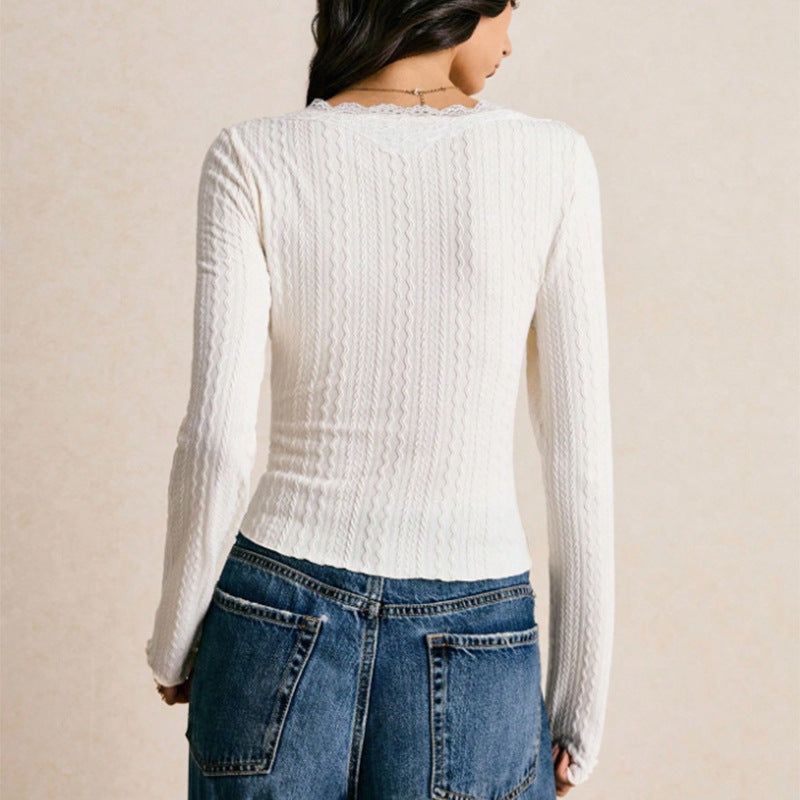 Lace Trim V-Neck Top