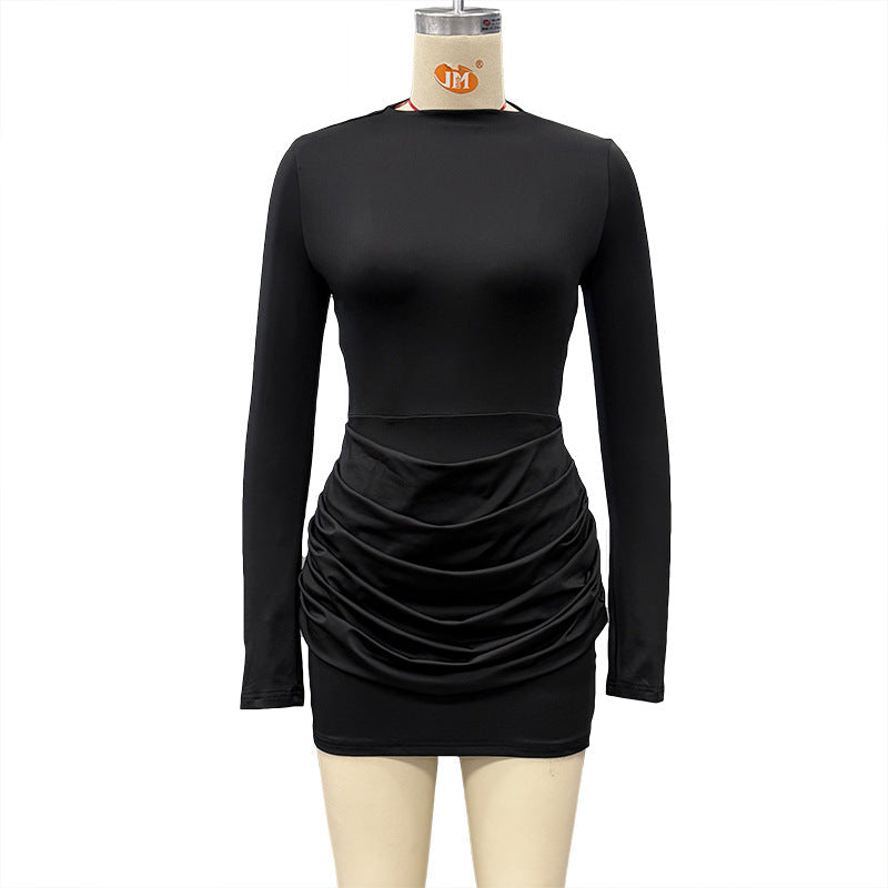 Pleated Long Sleeve Mini Dress